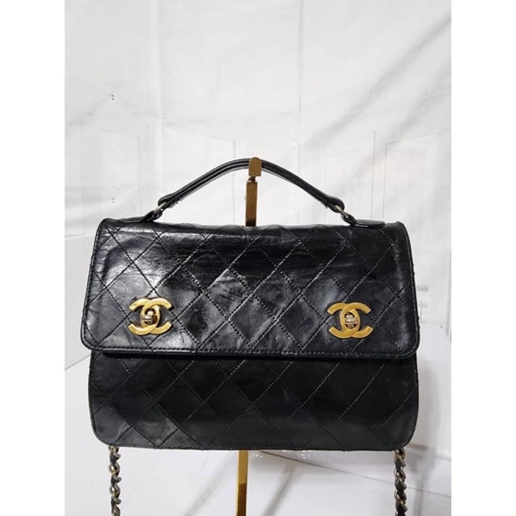Authentic Chanel Vintage Matelasse Double Turnlock Shoulder Bag Black - Picture 1 of 16